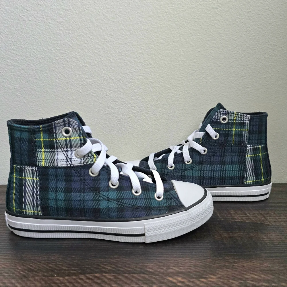 Converse Kids Chuck Taylor Plaid Luxe High Top Sneakers Green Blue Size 1 Youth‎